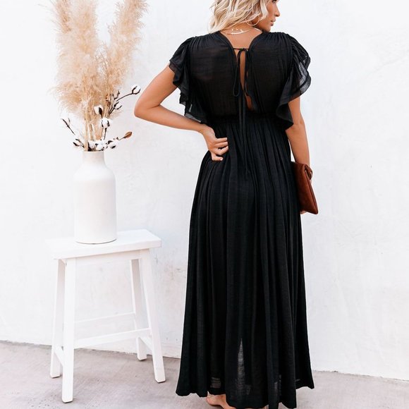 New Bohemian Long Black Gauze Maxi Summer Dress - Picture 4 of 6